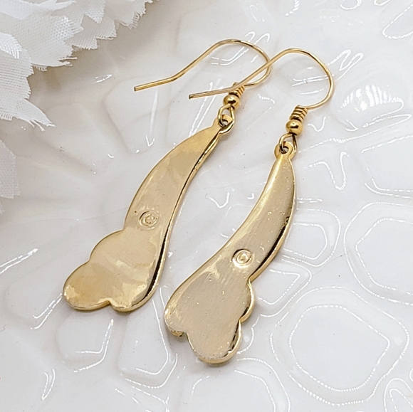 Metal Wavy Abstract Two Tone Dangle Earrings - Picture 4 of 8